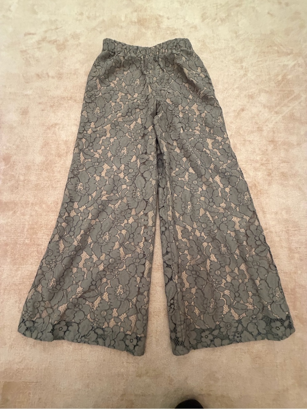 Olive Lace Wide-Leg Pants with Nude Lining - Picture 2 of 3
